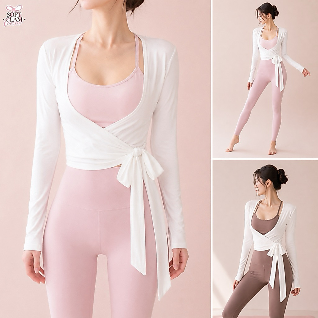 Ribbon Wrap Top | เสื้อคลุมออกกำลังกาย เสื้อคลุมพิลาทิส โยคะ ผูกโบว์ได้หลายลุค ผ้านุ่ม ยืดหยุ่น เบา