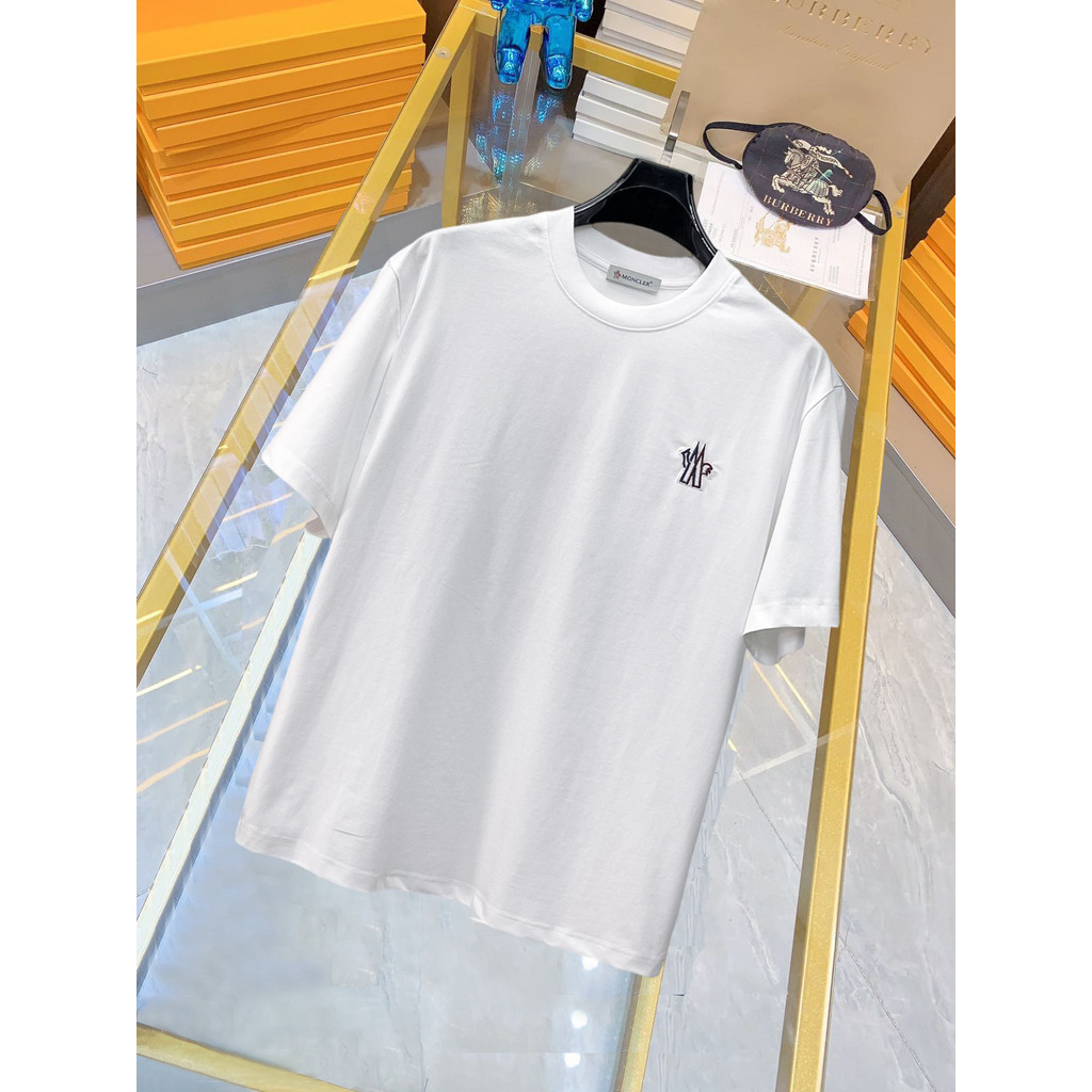 Moncler เสื้อยืด/Moncler tee พิมพ์เสื้อยืดผู้ชายผู้หญิงเสื้อยืดแขนสั้นรอบคอฟิตเนสหลวมด้านบนสไตล์ใหม่