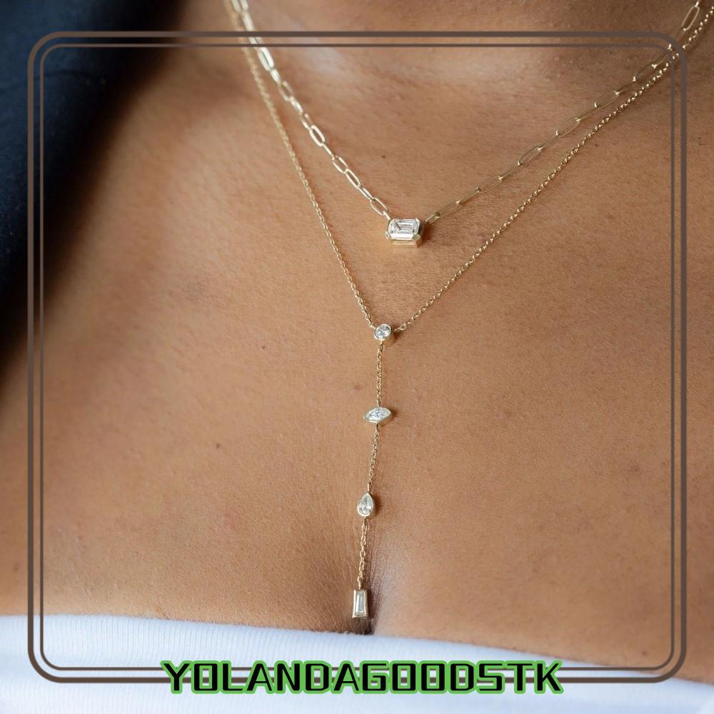IYOLANDAGOODS1 Paperclip สร้อยคอ, Multi Zircon สแตนเลสชุบZircon Charm สร้อยคอ,ปรับคอไหปลาร้าความยาวพ