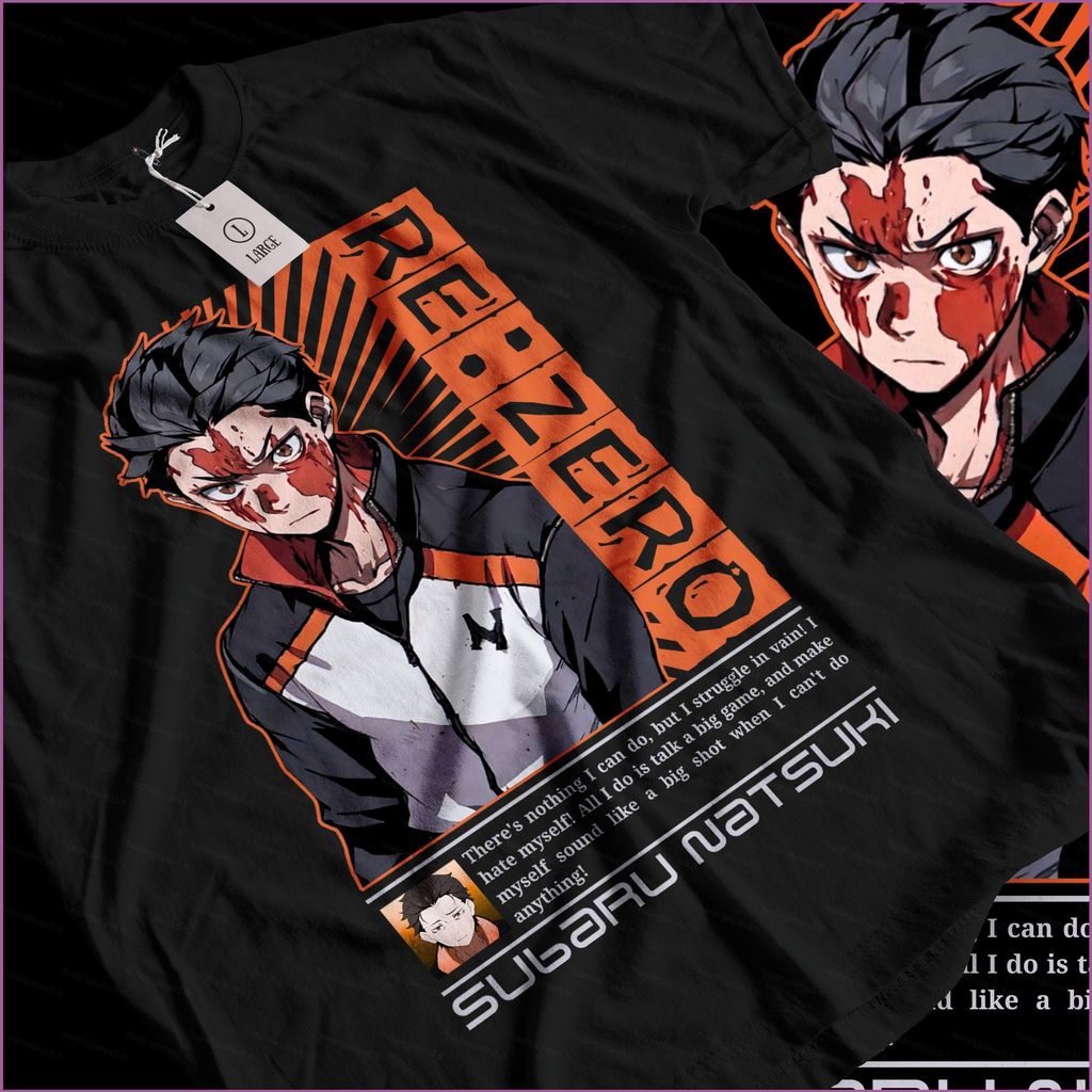 Re ZERO Natsuki Subaru Full Graphic เสื้อยืดฤดูร้อนอะนิเมะแขนสั้นด้านบน