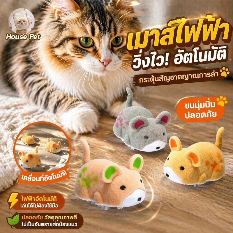 ของเล่นแมวหนูไฟฟ้า Pet Toy Electric Plush Mouse Cat Toy วิ่งอัตโนมัติ มีเสียง ปลอดภัย