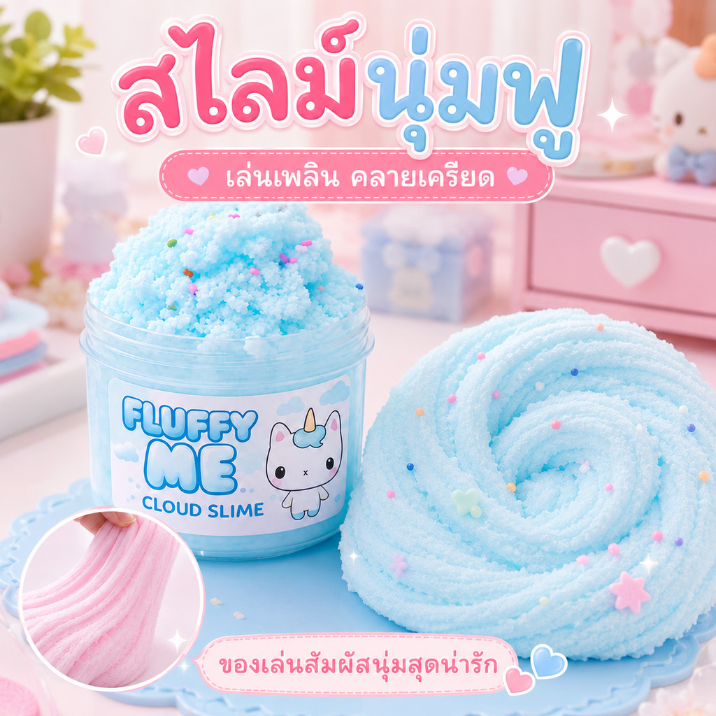 COD จัดส่งรวดเร็ว สไลม์คลาวด์ Fluffy Me ฟูนุ่ม ไม่ติดมือ ยืดดี กลิ่นหอม สีพาสเทล ของเล่นแก้เครียด ปลอดภัยทุกวัย