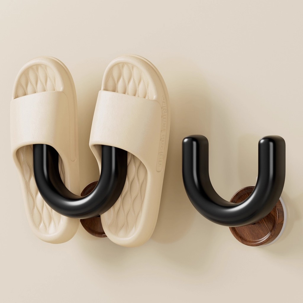 Preferred#Walnut-colored bathroom slipper rack, no-drill wall-mounted suction cup slipper hanger, to
