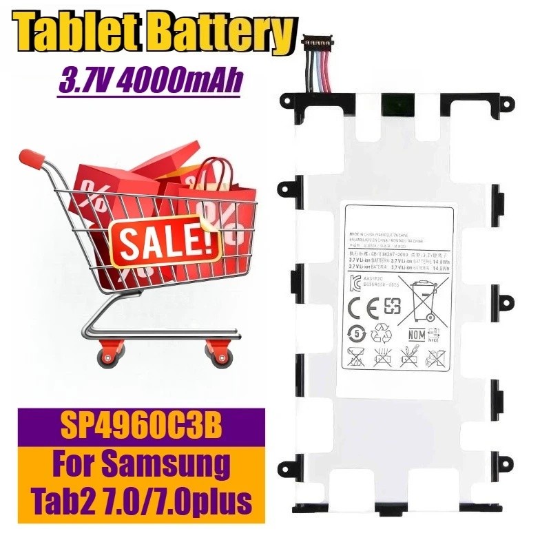 3.7V 4000mAh SP4960C3B แบตเตอรี่แท็บเล็ตสําหรับ Samsung Tab2 7.0/7.0plus