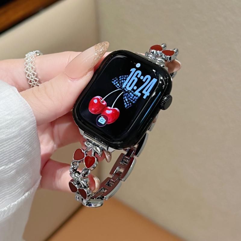 สําหรับ Apple Watch Series 11 สาย Apple Watch โลหะ S10 S9 S8 S7 สายเชอร์รี่สีแดง