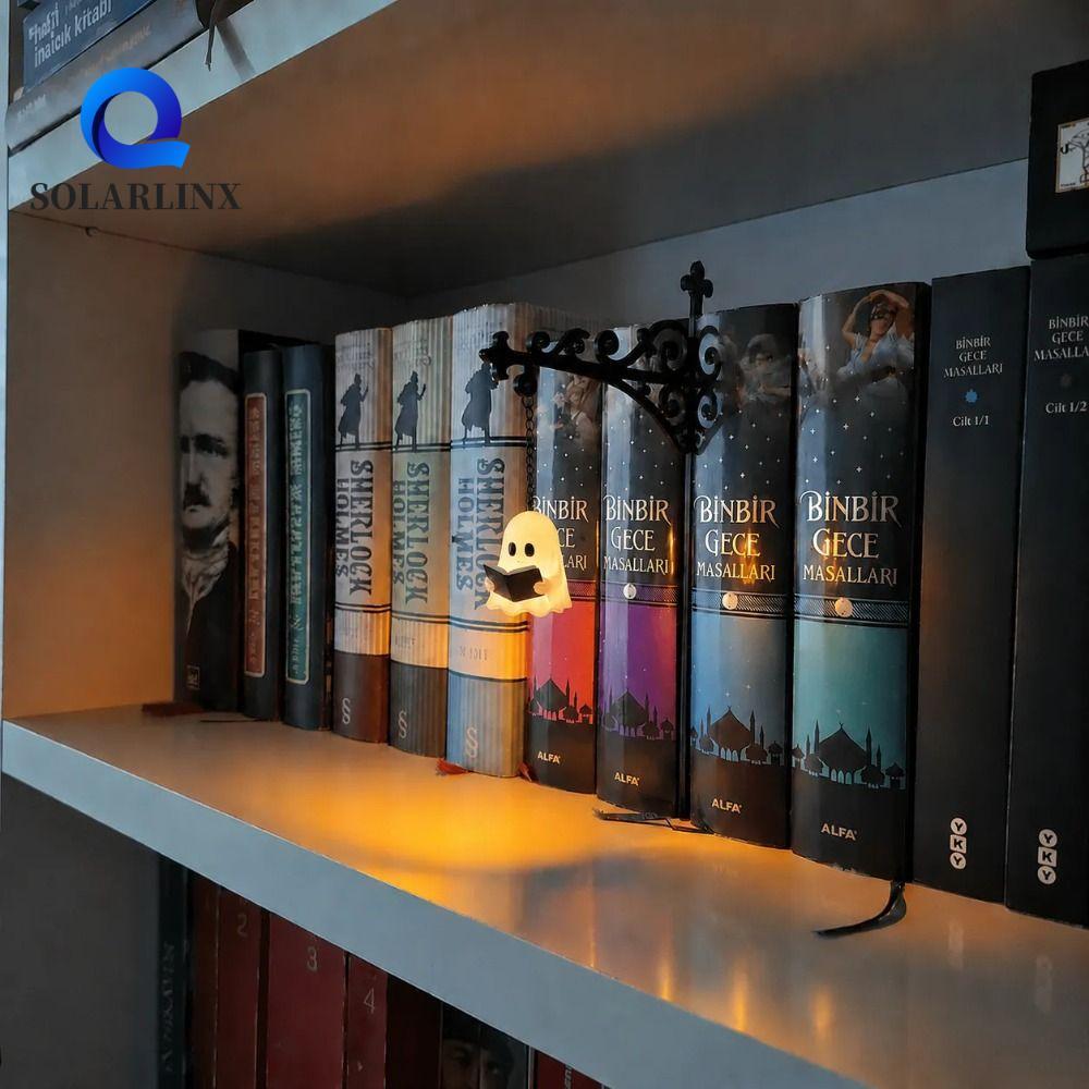 ไฟโคมไฟชั้นวางหนังสือ SOLARLINX, ชั้นวางหนังสือวินเทจสีขาวอบอุ่น Ghost Light, แสงโดยรอบโคมไฟชั้นวางหนังสือสีขาวฮาโลวีน