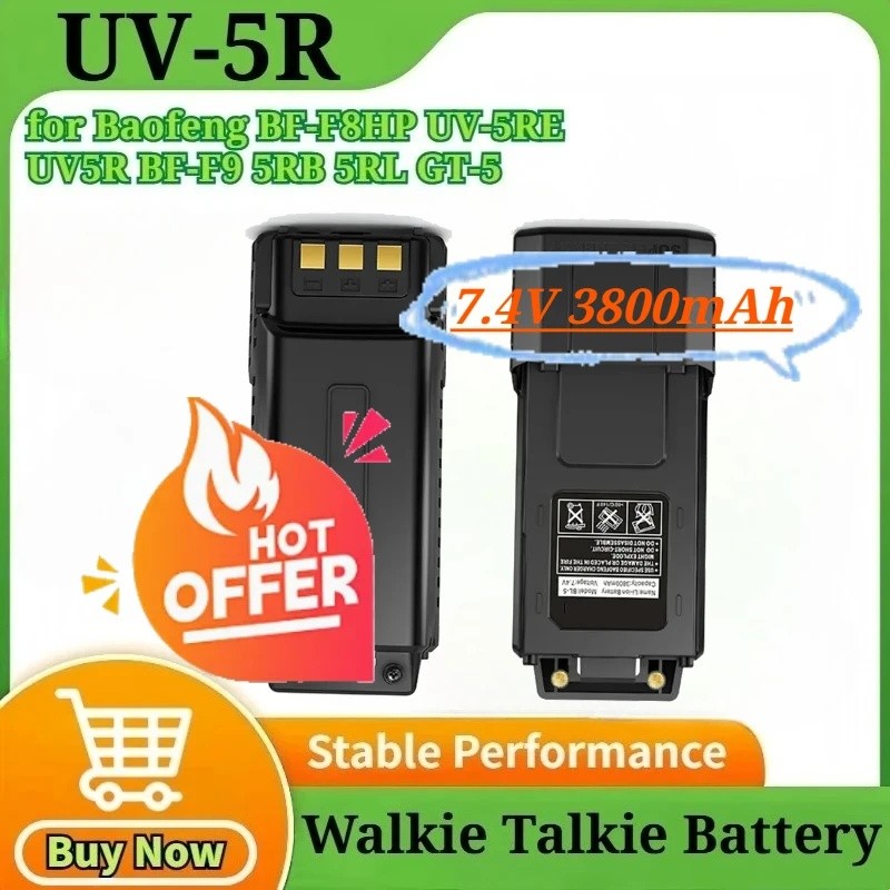 7.4V 3800mAh UV-5R แบตเตอรี่สําหรับ Baofeng BF-F8HP UV-5RE UV5R BF-F9 5RB 5RL GT-5 RWalkie Talkie วิ