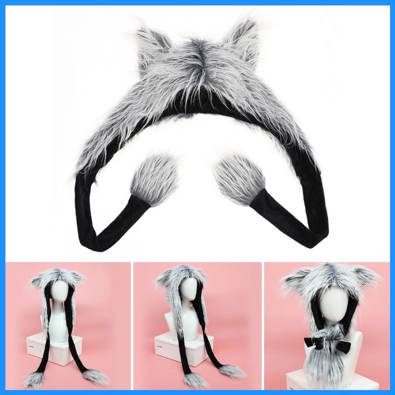 Luk Furry Hat Head Wrap Furry Wolf Soft Thicken Hood สําหรับคอสเพลย์สวมใส่