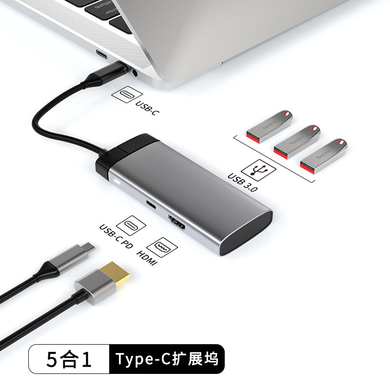 อะแดปเตอร์ Type-C มัลติฟังก์ชั่น USB-C เป็น HDMI HD Audio-Video Converter 3 * USB3.0 Hub รองรับ PD10