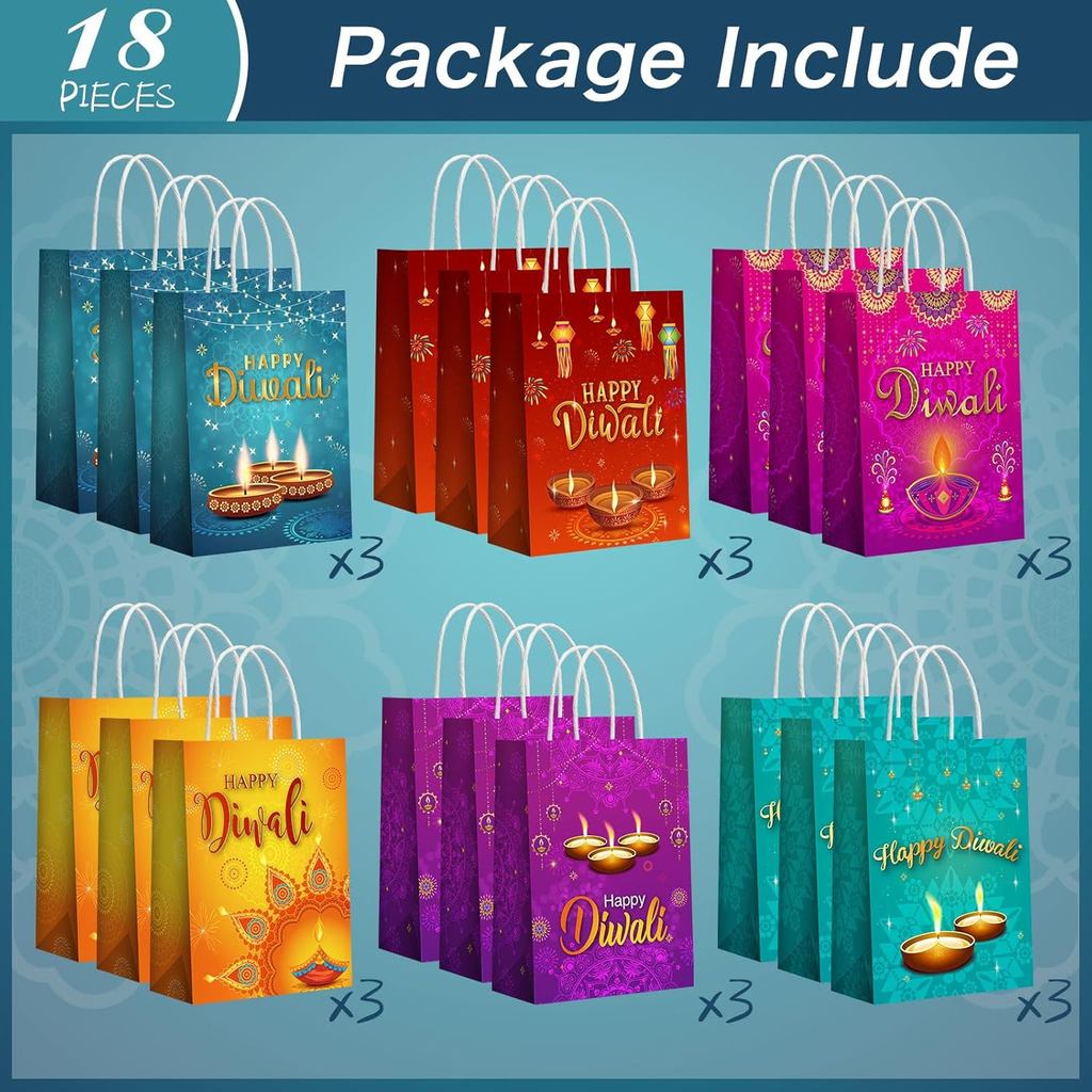 Cholemy 18 ชิ้น Diwali ถุงของขวัญ - เทศกาลไฟโปรดปรานพร้อมที่จับ - กระดาษซิดนีย์ Diwali กระเป๋าของขวั