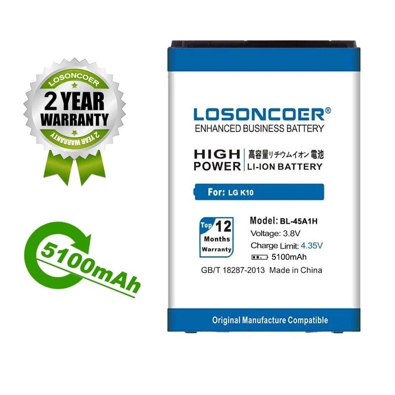 LOSONCOER แบตเตอรี่ 5100mAh BL-45A1H สําหรับ LG K10 แบตเตอรี่ F670L F670K F670S F670 K10 LTE Q10 K42