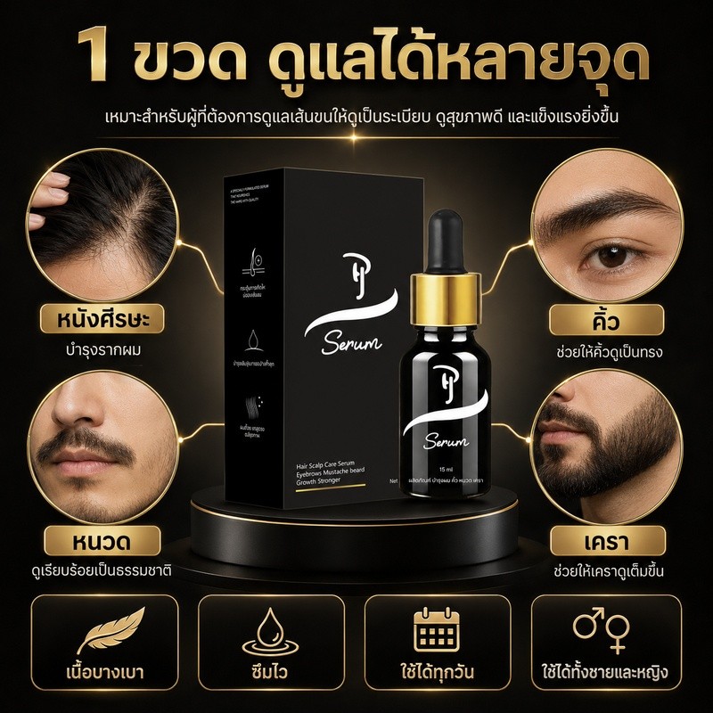 PJ Serum เซรั่มบำรุงรากผม 15ml สำหรับคิ้ว หนวด จอน ไรผม ใช้ง่าย เหมาะกับทุกเพศ
