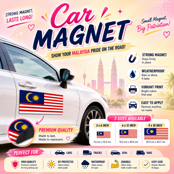 SpendWithJoyMagnetic Flag Bendera Magnet Kereta Magnetic Car Flag 3x6 6x12 9x18 นิ้วแม่เหล็ก