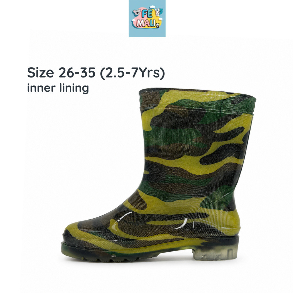 อายุ 2.5-7Yrs เด็กรองเท้าฝนกันน้ํา PVC รองเท้ายางขนาด 26-35 Kasut Hujan Kanak เด็กไม่ลื่น