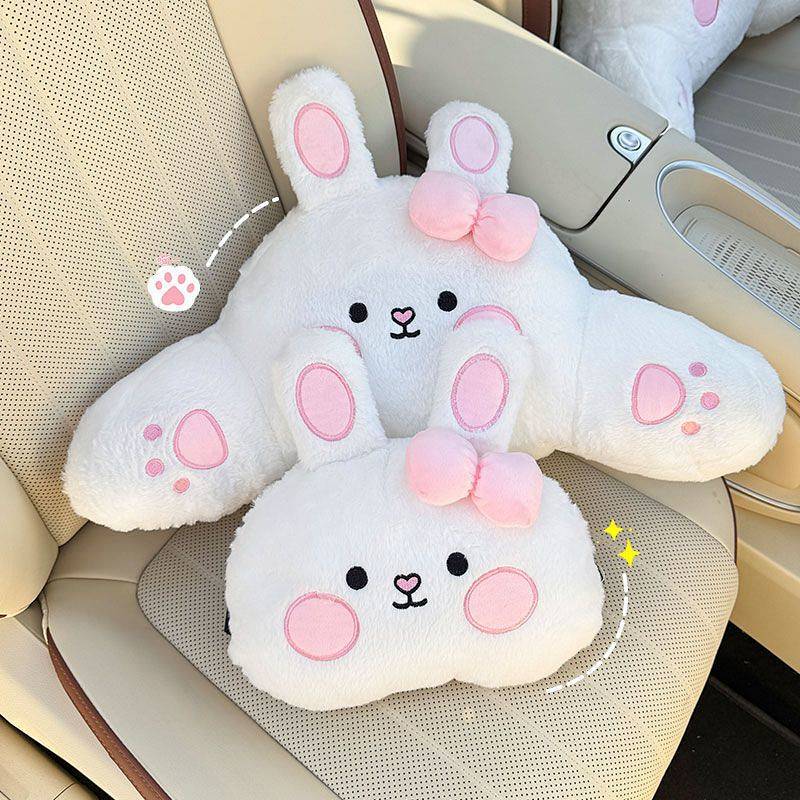 Car Lumbar Support Pillow Car Seat Bear and Rabbit Lumbar Support Pillow Automotive Headrest Neck Pr