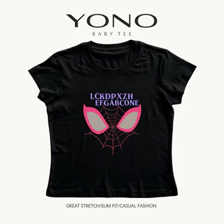 (พร้อมส่ง24ชม.) YONO baby tee สีชมพู ลายหน้ากากกับใยแมงมุมสีชมพู ทรงเข้ารูป สตรีท y2k
