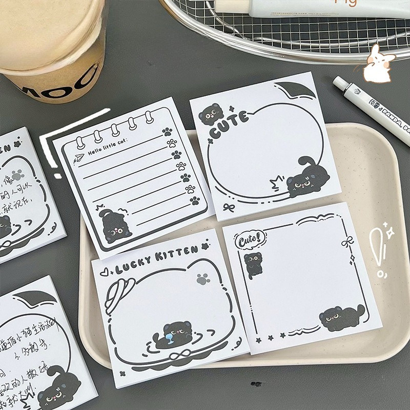 กระดาษโน้ตแมวดำ Memo Pad โน้ตลายการ์ตูนน่ารัก ขนาด7x7cm ไม่มีกาว สไตล์มินิมอล ลายแมว สำหรับจดบันทึก พร้อมส่งจากไทย