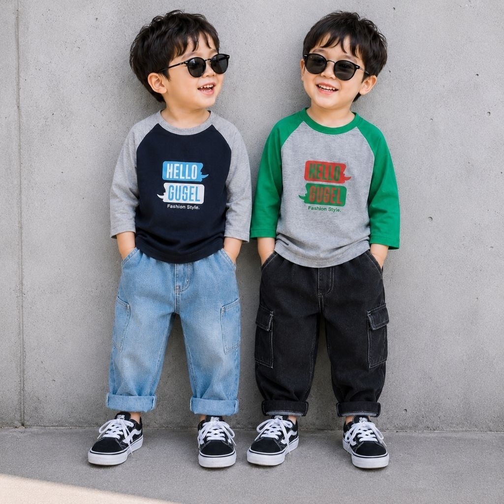 Gugel Kids Reglan 3/4 Sleeve T-Shirt / เสื้อยืดเด็กสุ่มลาย / Gugel Kids Spandex Rayon T-Shirt
