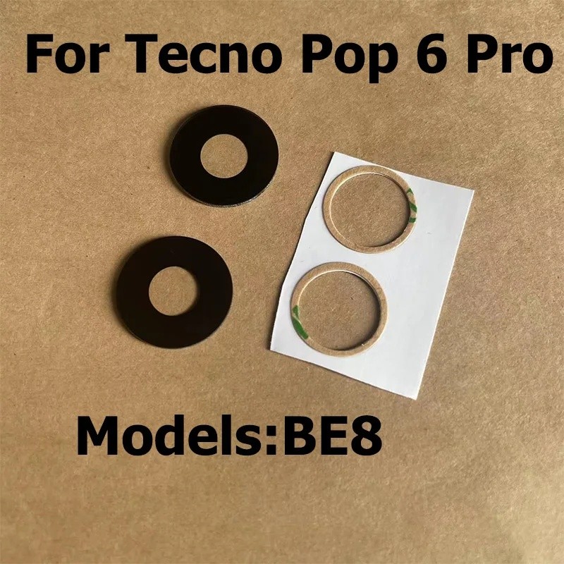 กระจกกล้องด้านหลังสําหรับ Tecno Pop 6 Pro เลนส์กล้องด้านหลังฝาครอบกาวสติกเกอร์อะไหล่ BE8