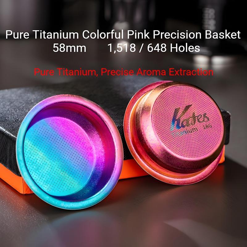 ‌KAFES ตะกร้าผงเครื่องชงกาแฟพอร์ตาฟิลเตอร์ 58mm-18g ไทเทเนียมบริสุทธิ์‌ ตะกร้าแบบแอนโนไดซ์สัดสี | 1,518 / 648 รู | ไม่มีสารเคลือบ | สีไม่ตก