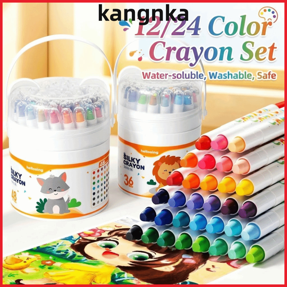 KANGNKA ชุดดินสอสี, Silky Smooth 12/24 สีสีน้ํามันพาสเทล, Easy Grip Washable Twist-Up ดินสอสีสําหรับโรงเรียนท่องเที่ยวอุปกรณ์ศิลปะที่บ้าน
