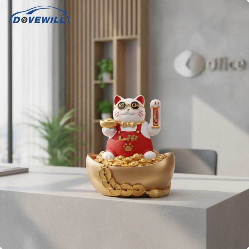 [Dovewill] Fortuna ตุ๊กตาแมวยก Paw Gold-Toned Maneki Neko Maneki-Neko พร้อมแว่นตา Whimsical เครื่องป