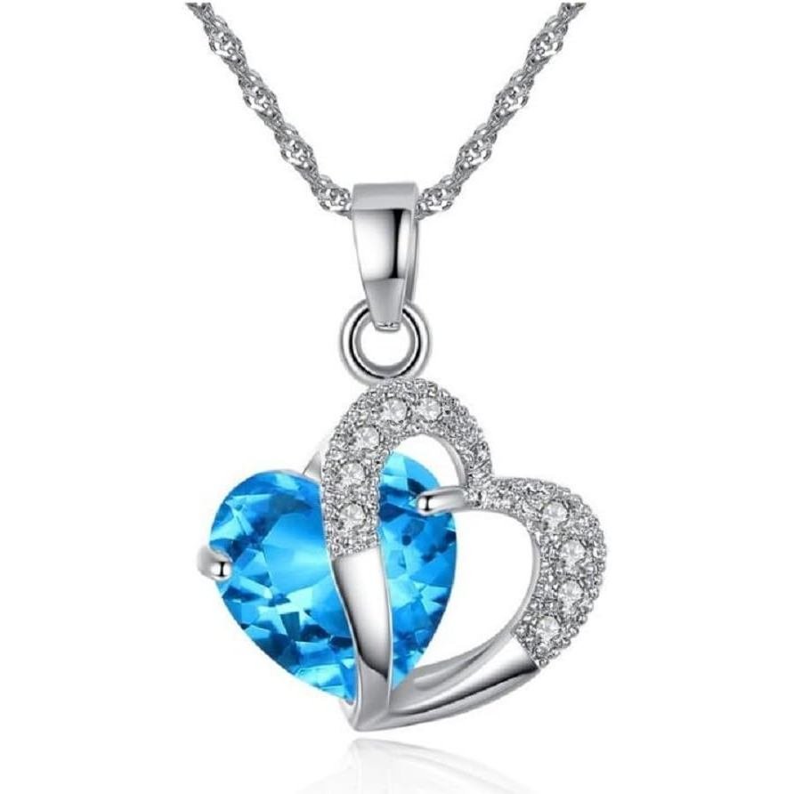 Uloveidoแฟชั่นสตรีLoveHeartPendantสร้อยคอสีฟ้าสีชมพูสร้อยคอคริสตัลAnniversaryวันเกิดเครื่องประดับของ