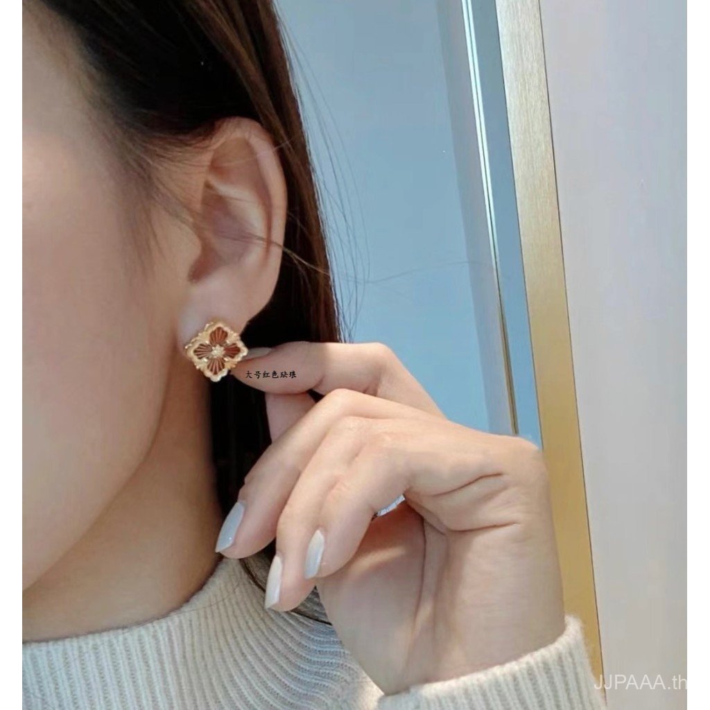 Opera House ต่างหูเคลือบสีแดง Retro Court Style Four-leaf Clover DY2P