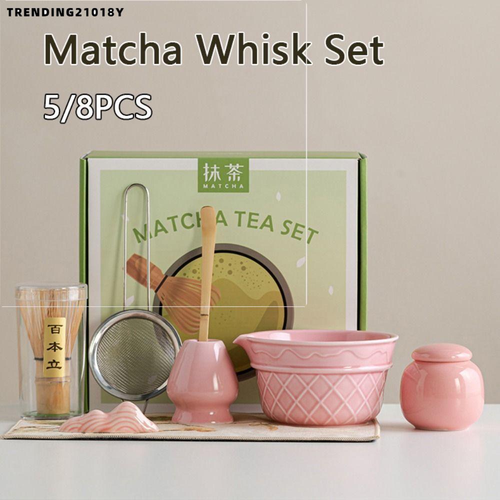 TRENDING21018Y 2/5/8PCS ชามมัทฉะ, สีไล่ระดับสีเซรามิค Matcha Whisk ชุด, ไอศกรีมเหมาะสําหรับเท Spout 