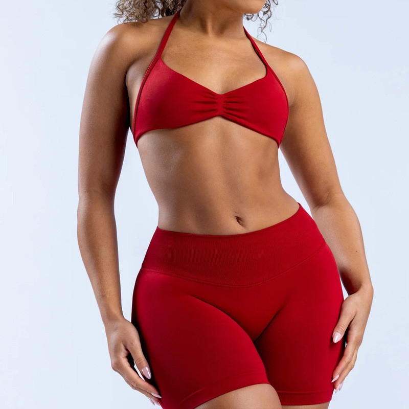 Seamless High Elastic Matt Nylon Yoga Halter Bra ฟิตเนสกีฬา Bra สวยกลับกีฬาชุดชั้นในสตรี