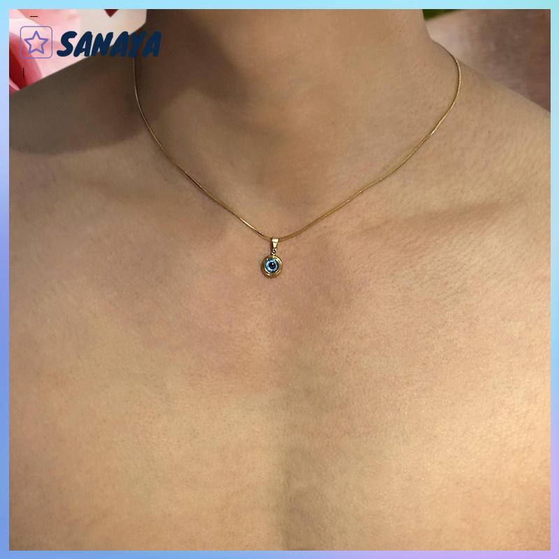 Dwi สร้อยคอโซ่กระดูกไหปลาร้าดวงตานางฟ้าสำหรับผู้ชายผู้หญิง Choker เครื่องประดับแฟชั่นสร้อยคอสีฟ้าของ