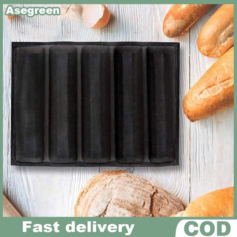 [Asegreen] 5 Cavity Baguette Bread Pan Nonsti Tray Soft Folding for Easy Storage Home Baking Hoagie 