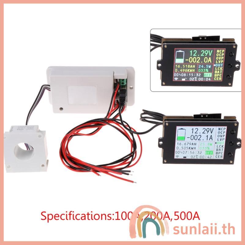 SUNLAII DC 500V โวลต์มิเตอร์แบบดิจิตอลแอมป์มิเตอร์มัลติมิเตอร์ Coulometer Power Meter 100A 200A 500A
