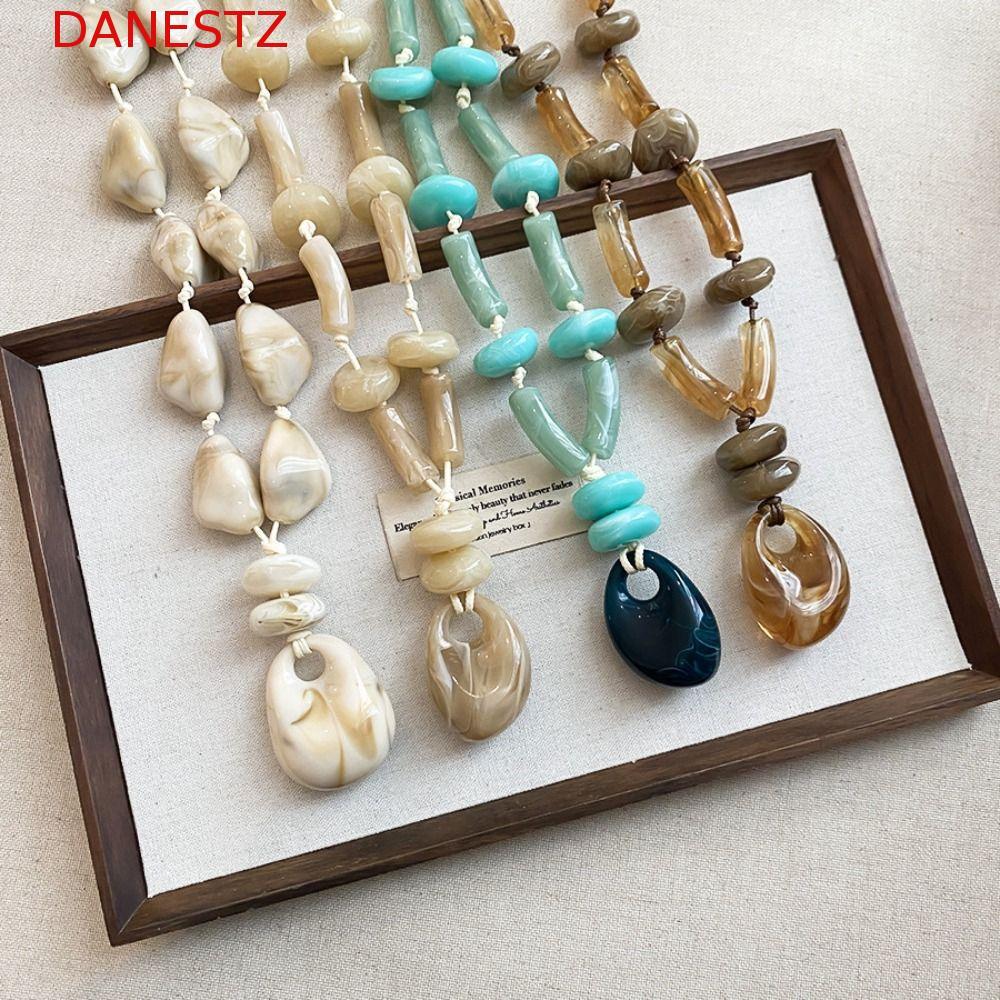 DANESTZ สร้อยคออะคริลิค,สร้อยคอรูปไข่อะคริลิค,Designer-inspiredสายหนังOmbreเรขาคณิตเสื้อกันหนาวสําหร