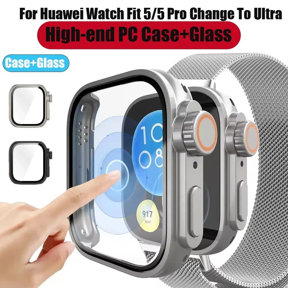 เคสพีซี + กระจกสําหรับ Huawei Watch Fit 5/5 Pro เปลี่ยนเป็นตัวป้องกันหน้าจอพิเศษสําหรับ Huawei Fit 4/4 Pro/Fit 3 เคสรอบด้าน
