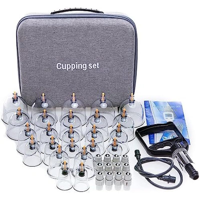 24 Cupping Set ถ้วยบําบัดนวดพร้อมปั๊มมือและเคสพกพา | Cupping Kit สําหรับนวดบําบัด, ชุดบําบัด Cupping