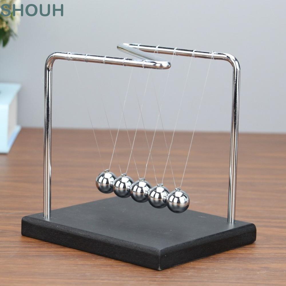 SHOUH เดสก์ท็อปลูกสมดุล,ฐานไม้ 5.51x4.65x5.91in Balance Pendulum Ball, Energy Conservation สแตนเลส N