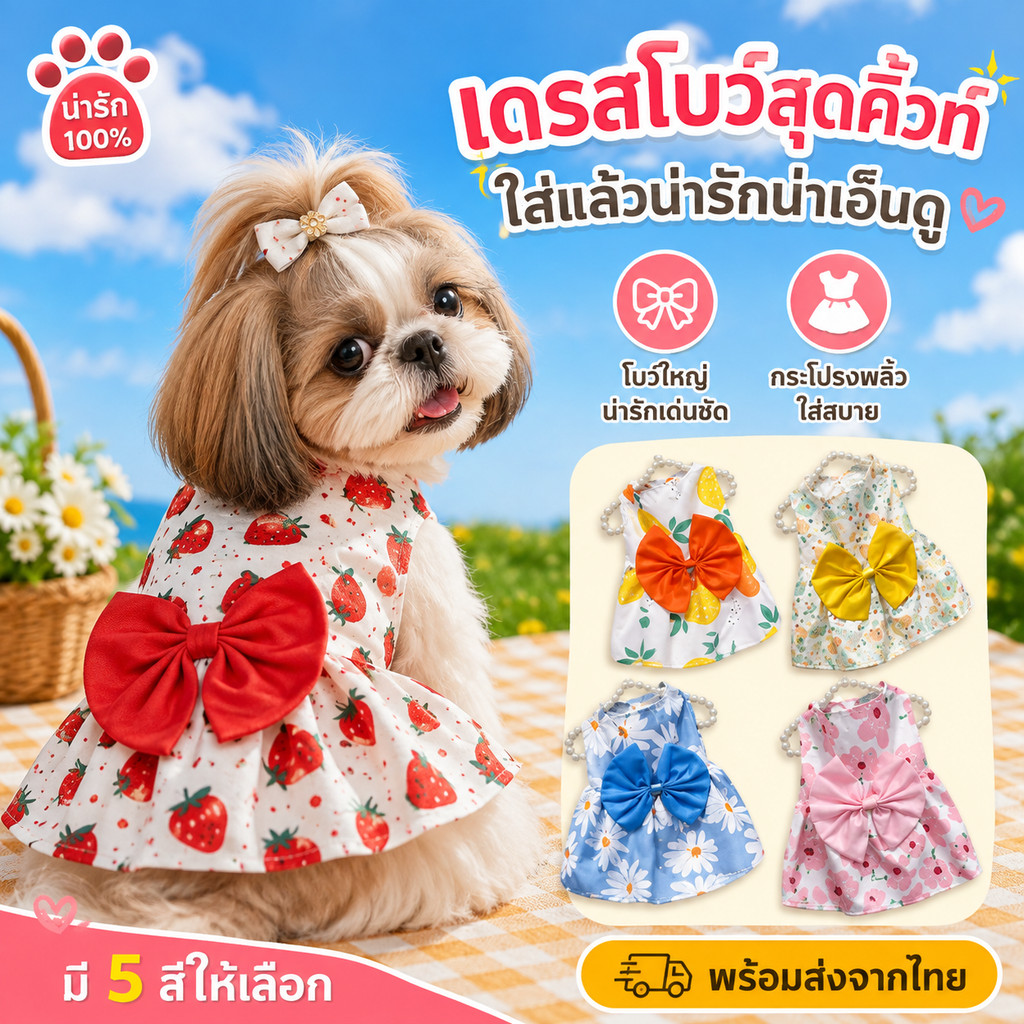 ชุดกระโปรงสัตว์เลี้ยงลายน่ารัก สไตล์เจ้าหญิง สวมใส่สบาย สำหรับสุนัขแมวขนาดเล็ก XS-XXL