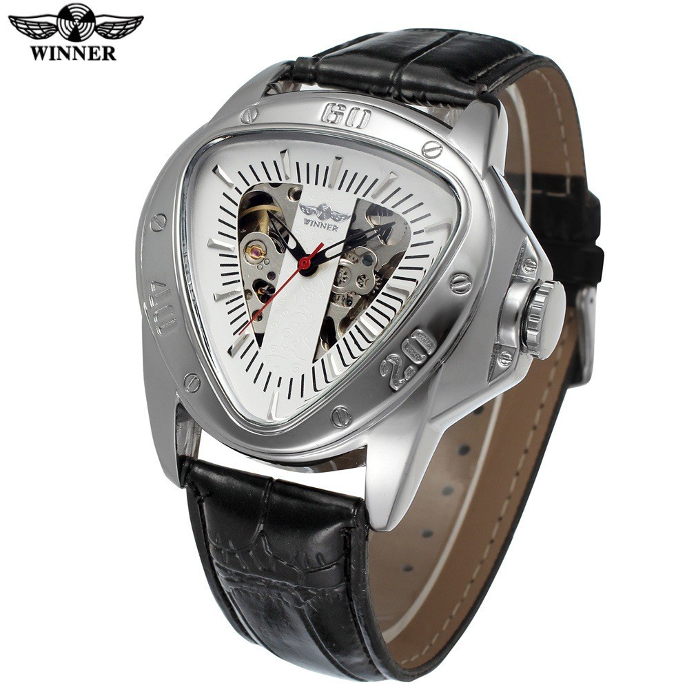 T-WINNER/WINNER 8081 Skeleton Triangle Mens Automatic Mechanical Watch Mens Mechanical Watch นาฬิกาผ