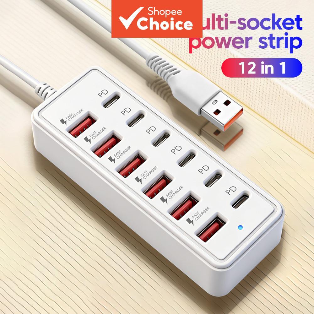 แท่นชาร์จเดสก์ท็อป 12-in-1 พร้อมช่องเสียบ USB และเต้ารับไฟฟ้า อะแดปเตอร์ฮับชาร์จแบบ Type C PD