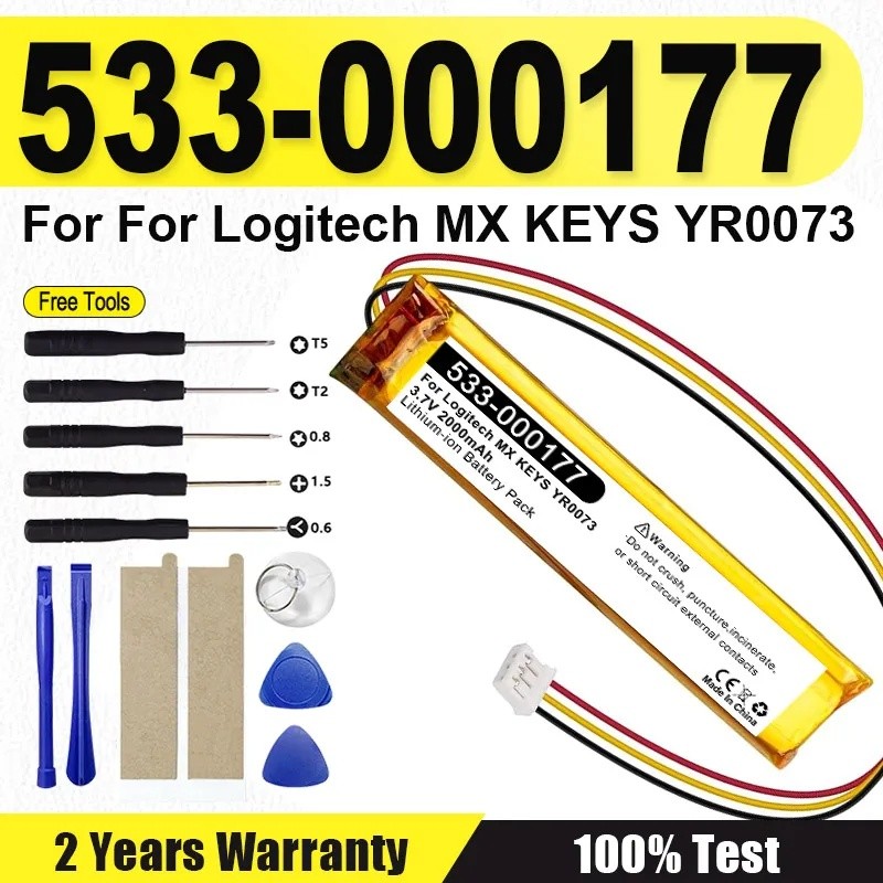 แบตเตอรี่เปลี่ยนใหม่ 533-000177 2000mAh สําหรับ Logitech YR0073 MX KEYS Bateria + เครื่องมือฟรี