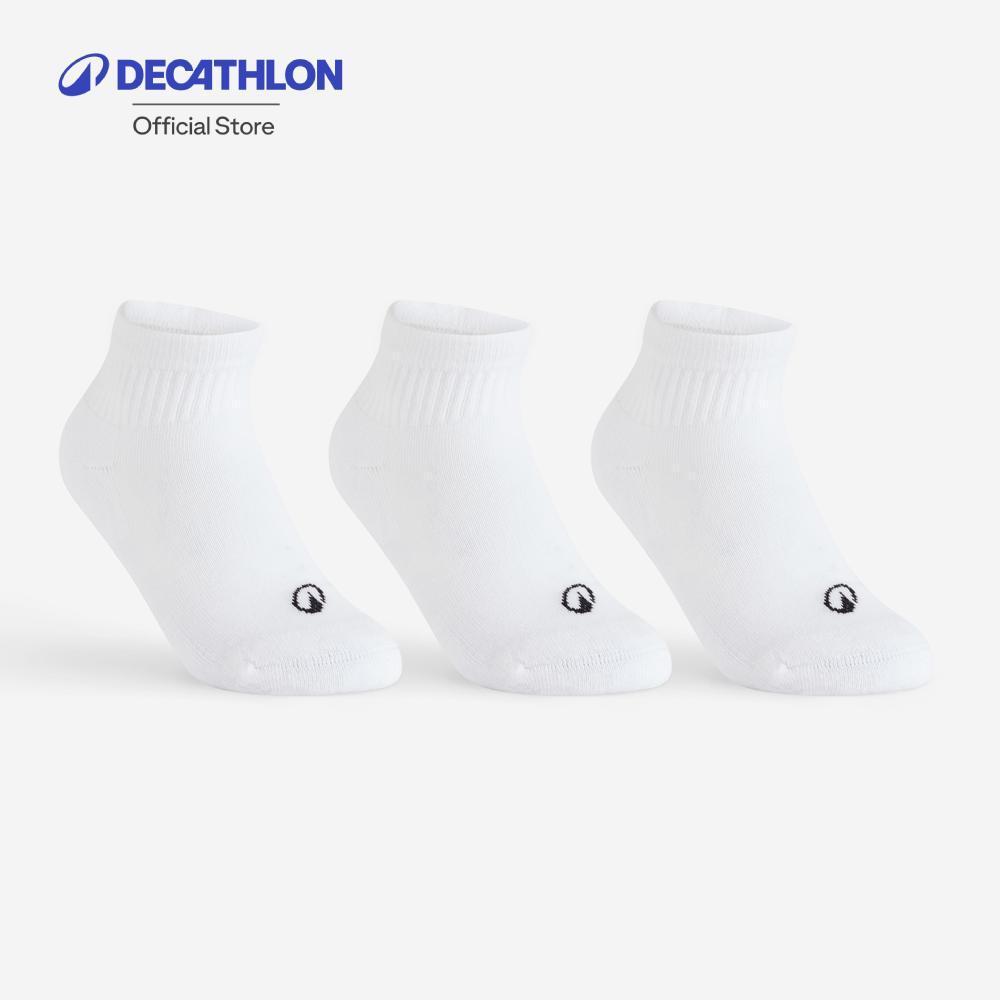 Decathlon Kids' Mid Sports Socks Rs 100 Tri-Pack ถุงเท้าหุ้มข้อเด็กสำหรับใส่เล่นกีฬา รุ่น Rs 100 แพ็ค 3 คู่ - White