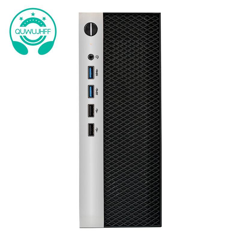 (quwujhff) เคสคอมพิวเตอร์ Mini ITX แชสซี HTPC พร้อม 4XUSB รองรับ 1U PSU เข้ากันได้กับเมนบอร์ด MINI-I