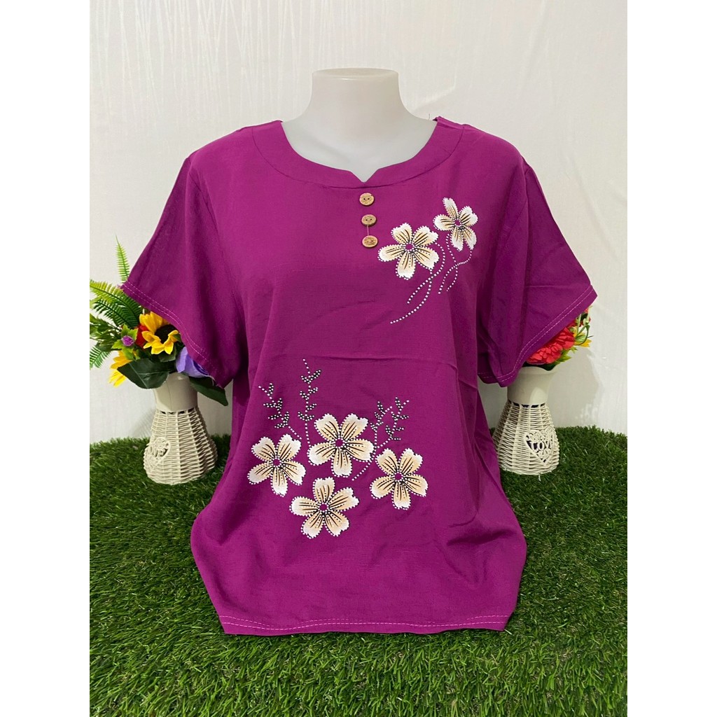 เสื้อลายดอก เสื้อสงกรานต์ ผ้าสปัน เสื้อคุณแม่ ลายดอก รอบอก 38-44 นิ้ว รุ่น001-11