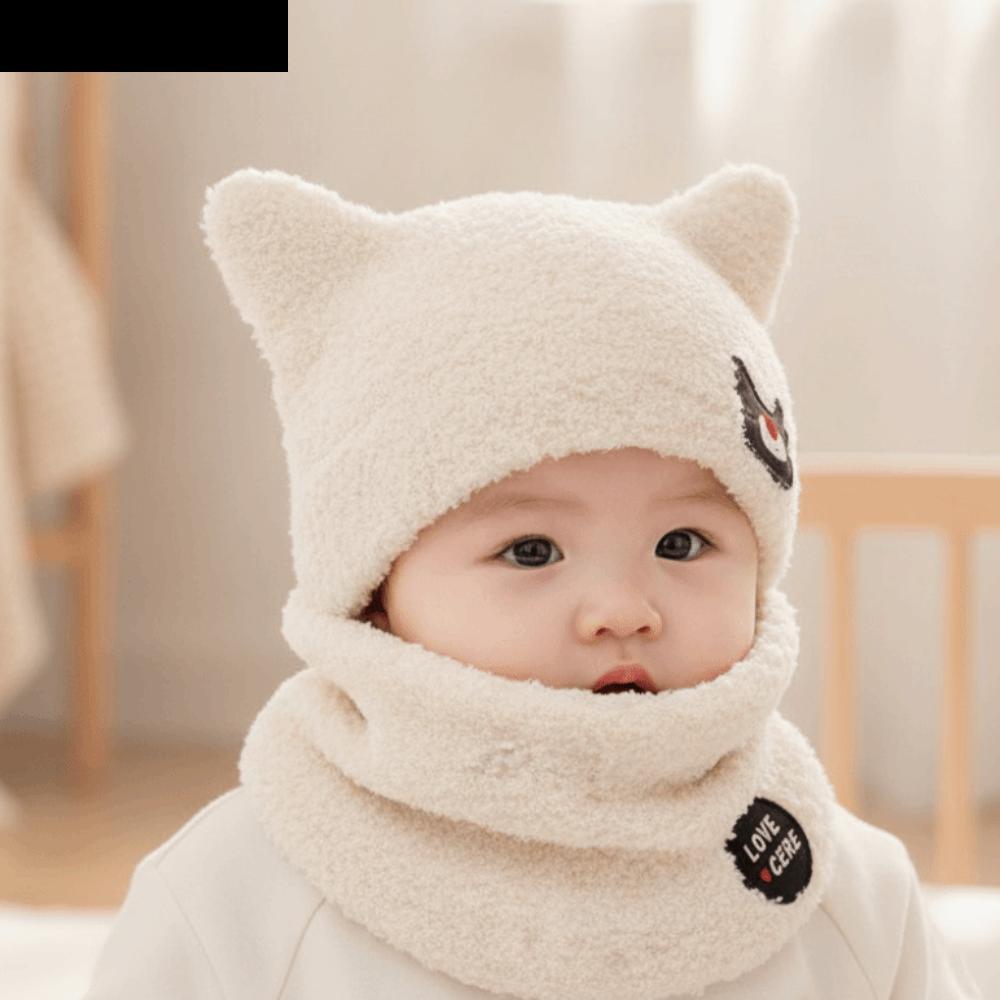 AUBREY1 หูแมวหมวกเด็ก,หนานุ่มทารกหมวกผ้าพันคอชุด,เด็กป้องกันหูBonnetยืดหยุ่นCozyความร้อนเด็กวัยหัดเดินฤดูหนาวถักหมวกกลางแจ้ง