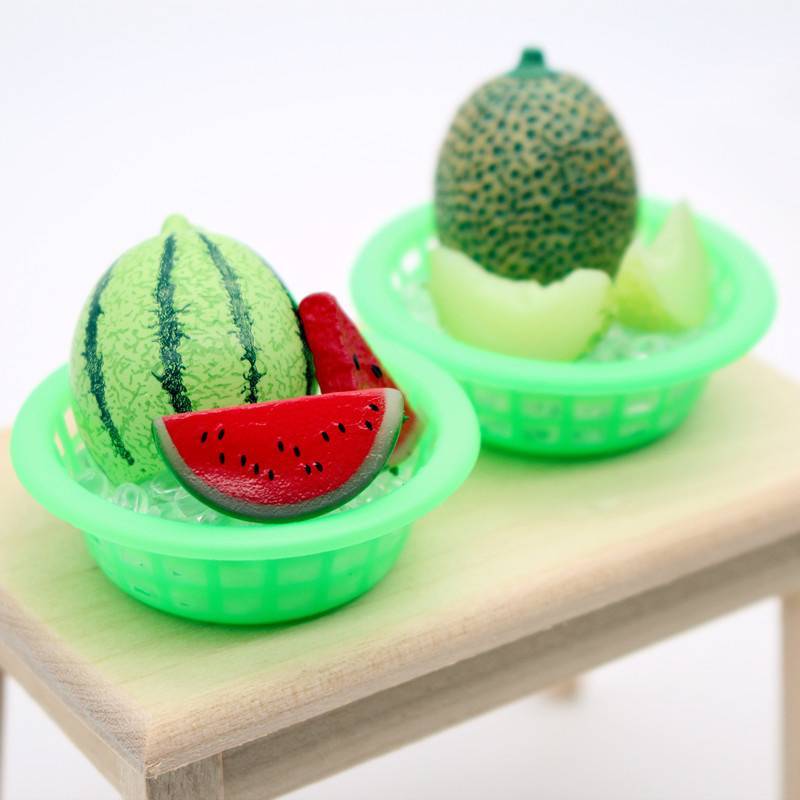 TasteTasty 1/12 ตุ๊กตาจําลองแตงโมเย็นแคนตาลูปตุ๊กตามินิผลไม้ของเล่นตุ๊กตาบ้านอุปกรณ์ครัว PH