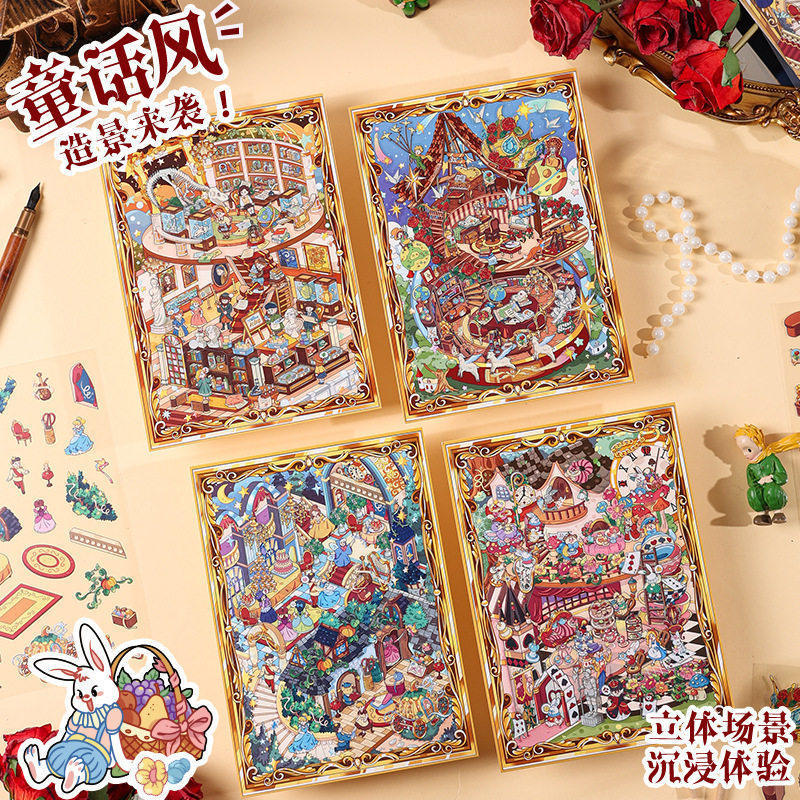 สติกเกอร์ PET จัดฉากการ์ตูน DIY ลายละเอียดน่ารัก สร้างฉากจำลอง 3D สำหรับ Journaling Scrapbooking และงานคราฟต์