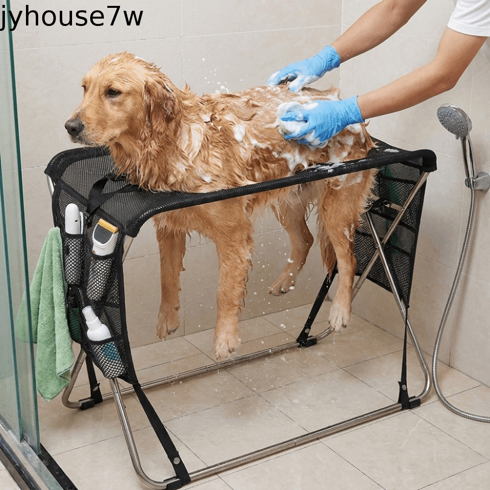 JYHOUSE Pet Grooming Hammock, พับตาข่ายแห้งเร็วสัตว์เลี้ยงอาบน้ํา Rack, แมวอาบน้ําผู้ถือ Anti-Scratch ที่ถอดออกได้ Multi Hole สุนัข Grooming ตารางเล็บตัด