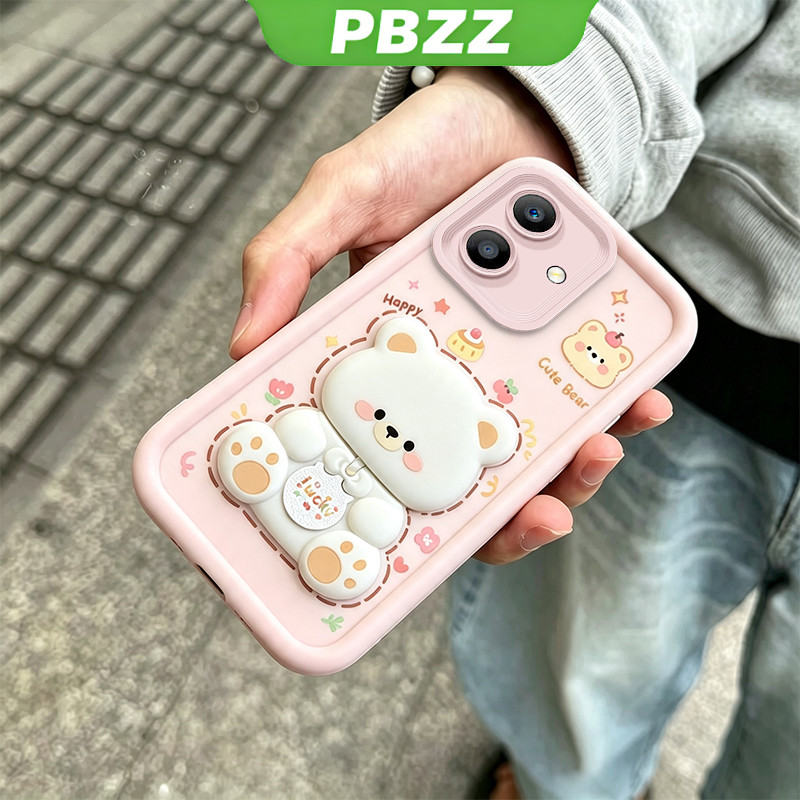 เคสสําหรับ infinix smart 20 10 tecno spark go 3 2 2S เคสโทรศัพท์ Softcase ซิลิโคนกันกระแทกปกดีไซน์ใหม่ความงามพร้อมที่วาง 360° หมุนหมีสีชมพูน่ารักสําหรับคราบสกปรก JTXX1