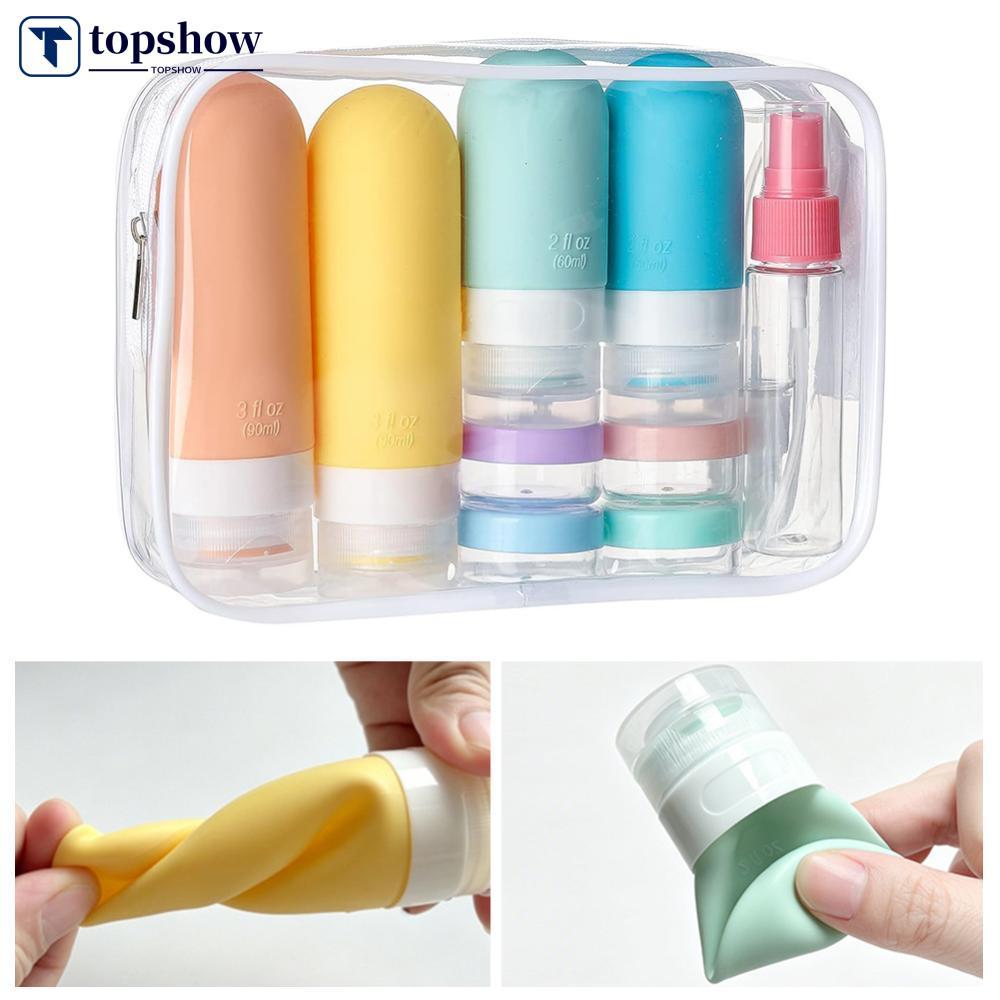 TOPSHOW ขนาดเดินทางซิลิโคนบีบขวดชุด Leak-Proof Toiletry คอนเทนเนอร์ป้ายอุปกรณ์เสริมสําหรับวันหยุด Gy